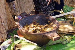 Baked chicken in coconut cream with slippery cabbage